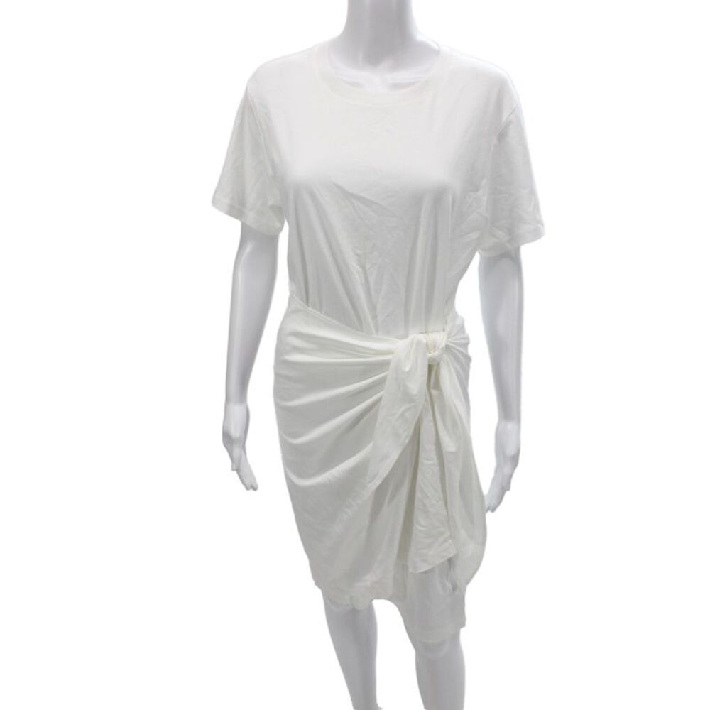 Vince Womens Wrap Dress White Cotton Short Sleeve Tie Knee Length Size L